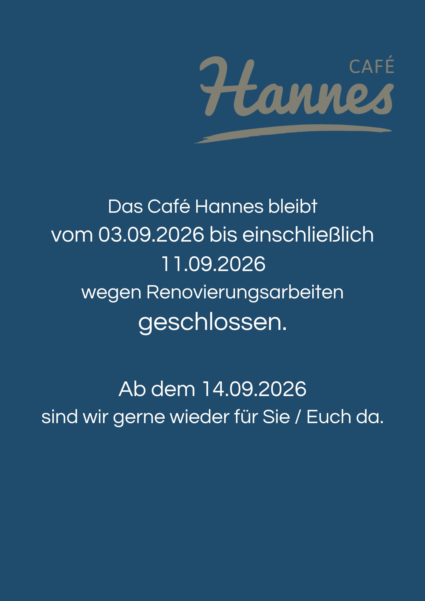 Cafe Hannes geschlossen 092026