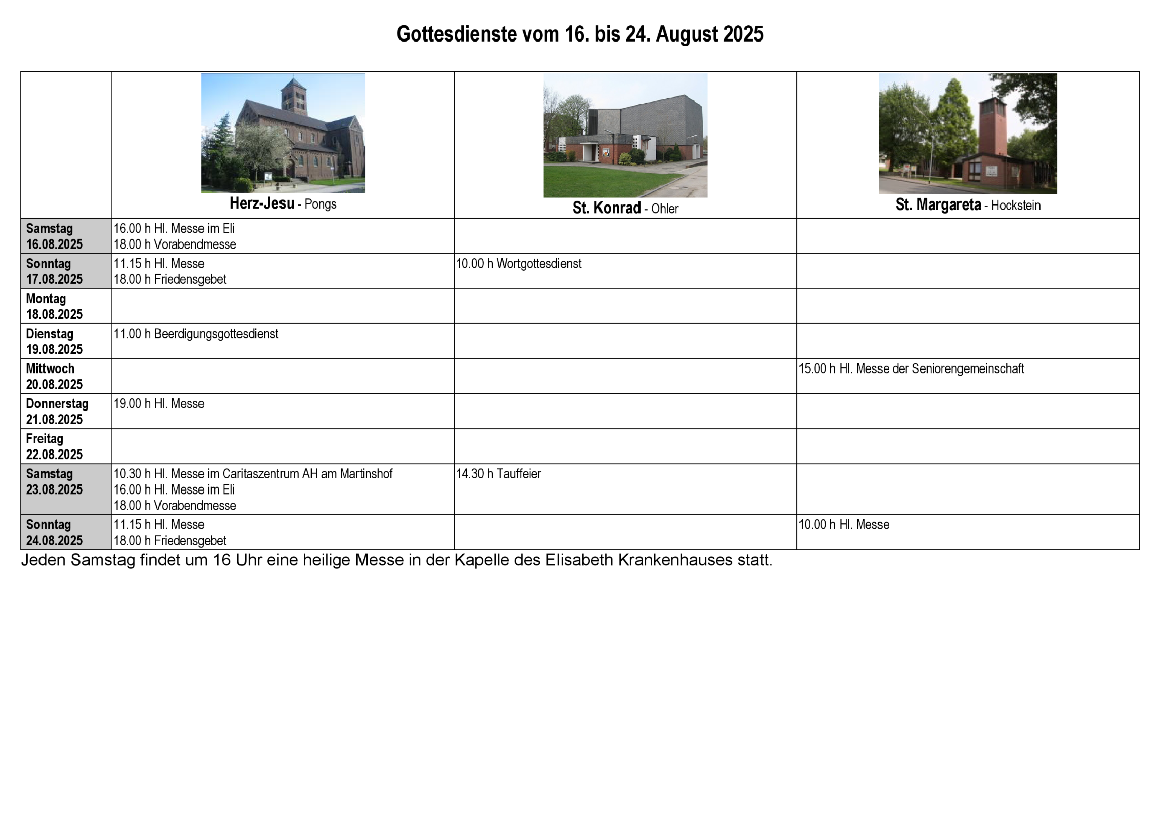 Gottesdienstplan (Gisbertz) 16.08.2025 - 24.08.2025